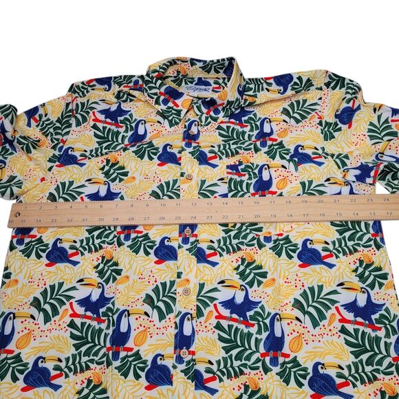 EPMO Hawaiian Men Tropical Short Sleeve Shirt Toucan & Leaf Print Size Large - Picture 9 of 10